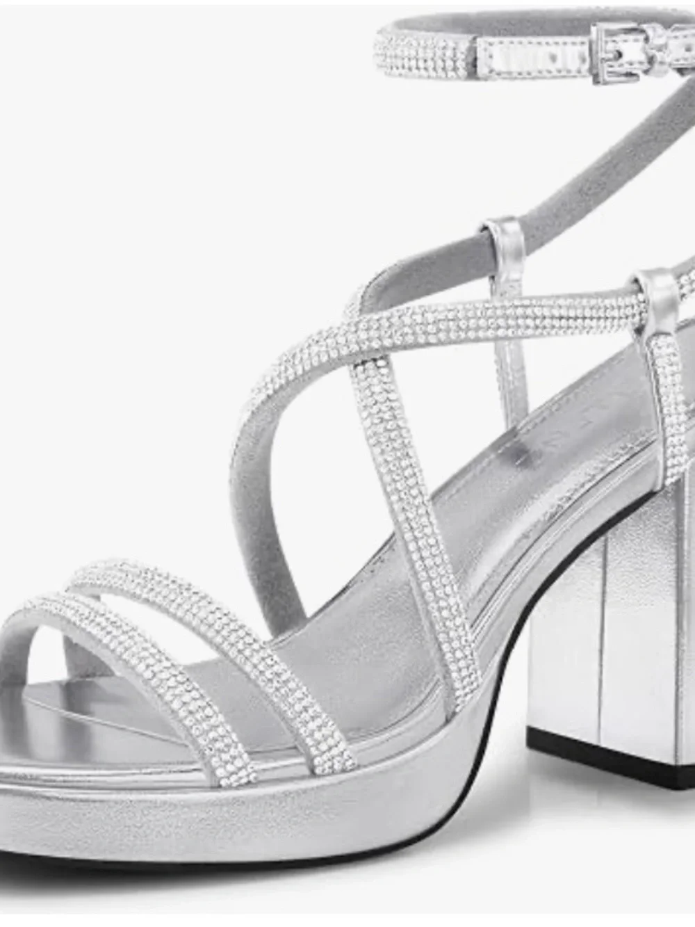 CellenzSilver Rhinestone Wrap-Ankle Block Heel Sandals